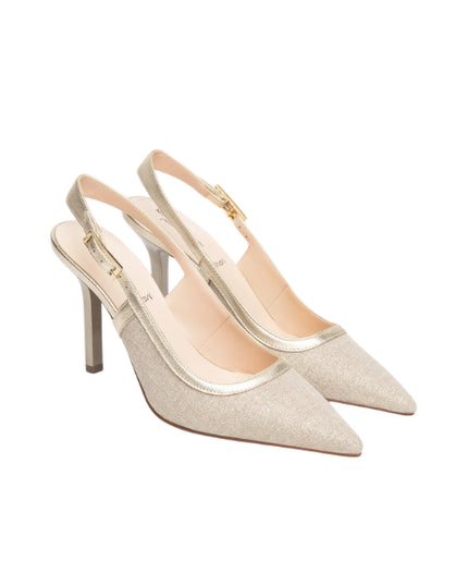 NERO GIARDINI sling-back in tessuto laminato oro