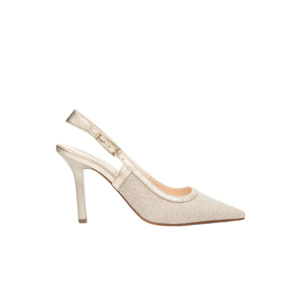 NERO GIARDINI sling-back in tessuto laminato oro