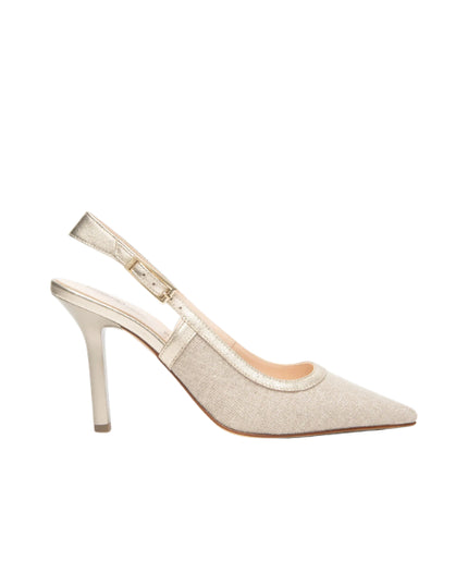 NERO GIARDINI sling-back in tessuto laminato oro