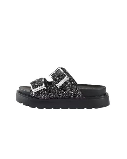 Buffalo Sandali Neri Glitterati con Suola Platform