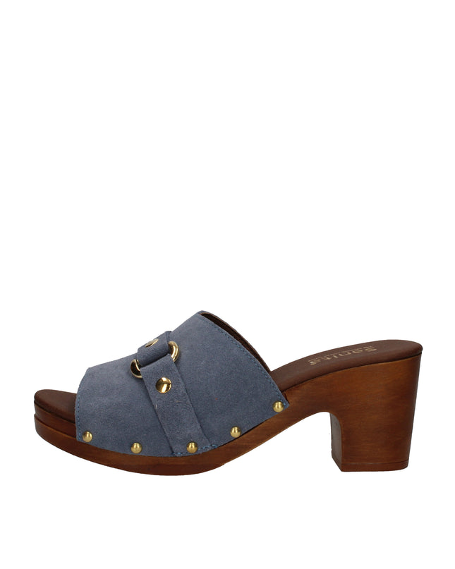 Sanita Seia sandali in pelle con fibbia e tacco effetto legno