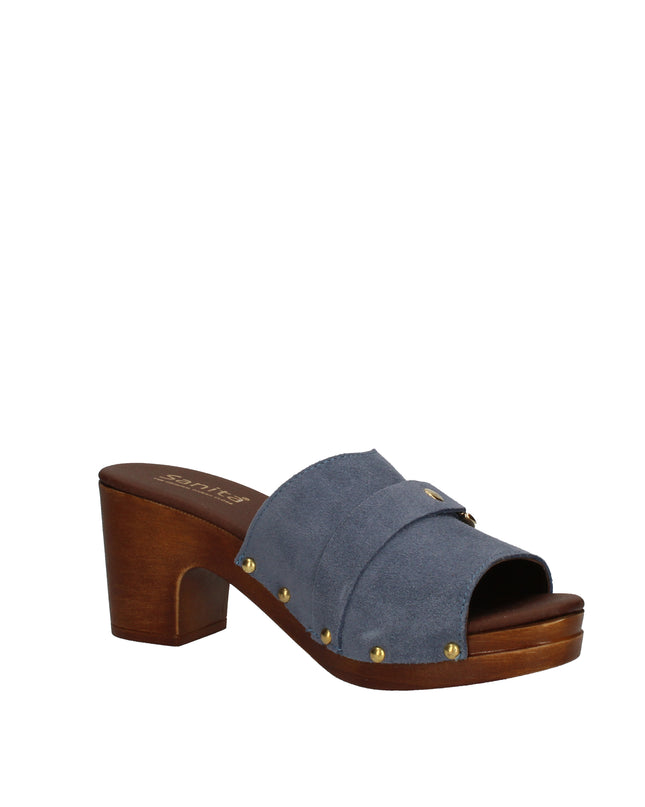 Sanita Seia sandali in pelle con fibbia e tacco effetto legno