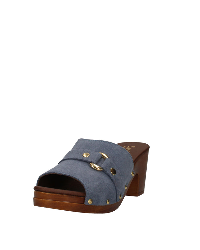 Sanita Seia sandali in pelle con fibbia e tacco effetto legno