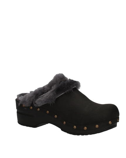 Sanita Original sabot in pelle oliata con pelliccia e cinturino