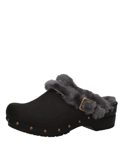 Sanita Original sabot in pelle oliata con pelliccia e cinturino