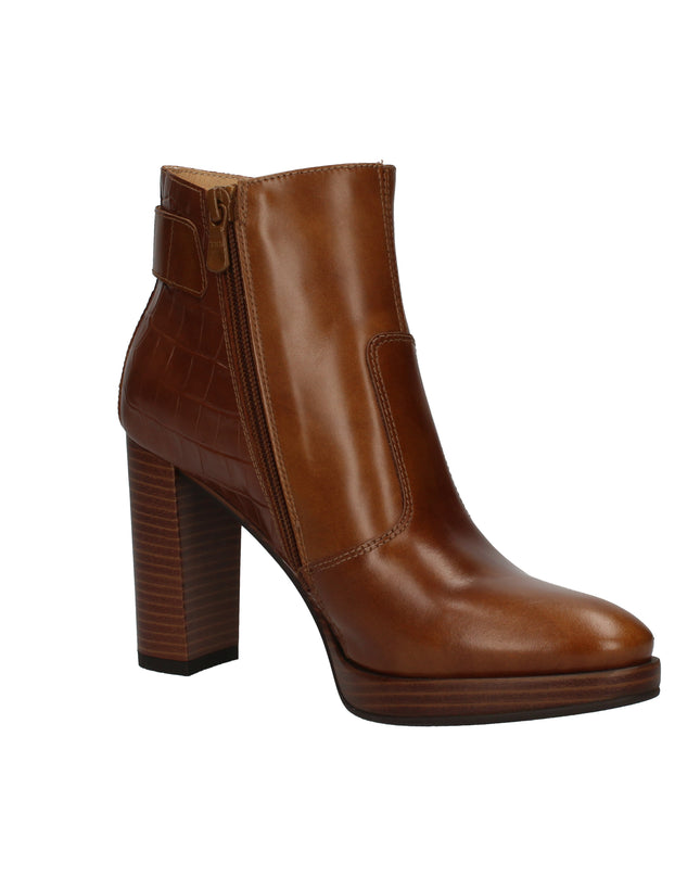 Nero Giardini tronchetti in pelle stampata con tacco effetto legno