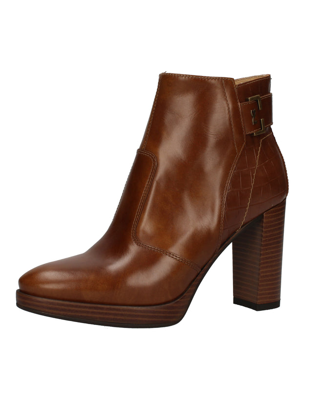 Nero Giardini tronchetti in pelle stampata con tacco effetto legno