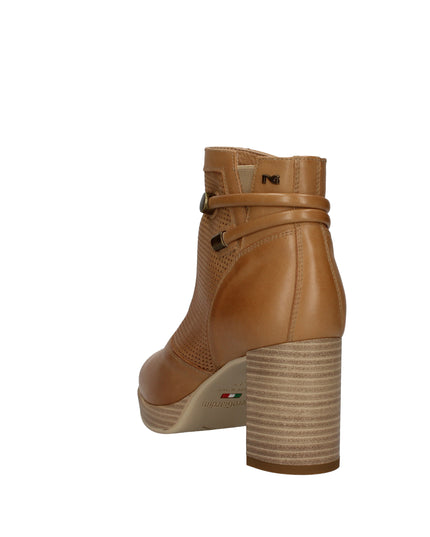 Nero Giardini tronchetti in pelle traforati con tacco effetto legno