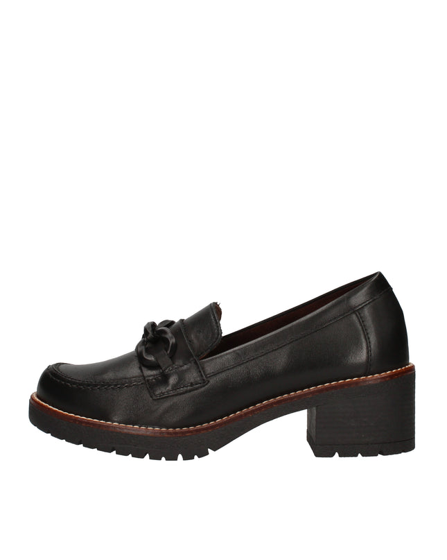 Pitillos mocassini con tacco a blocco e catena tono su tono