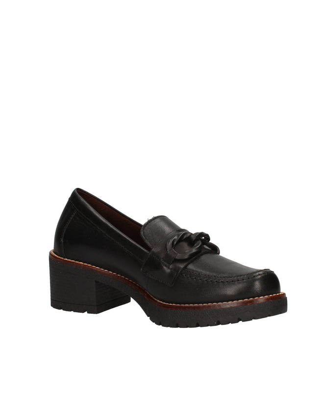 Pitillos mocassini con tacco a blocco e catena tono su tono