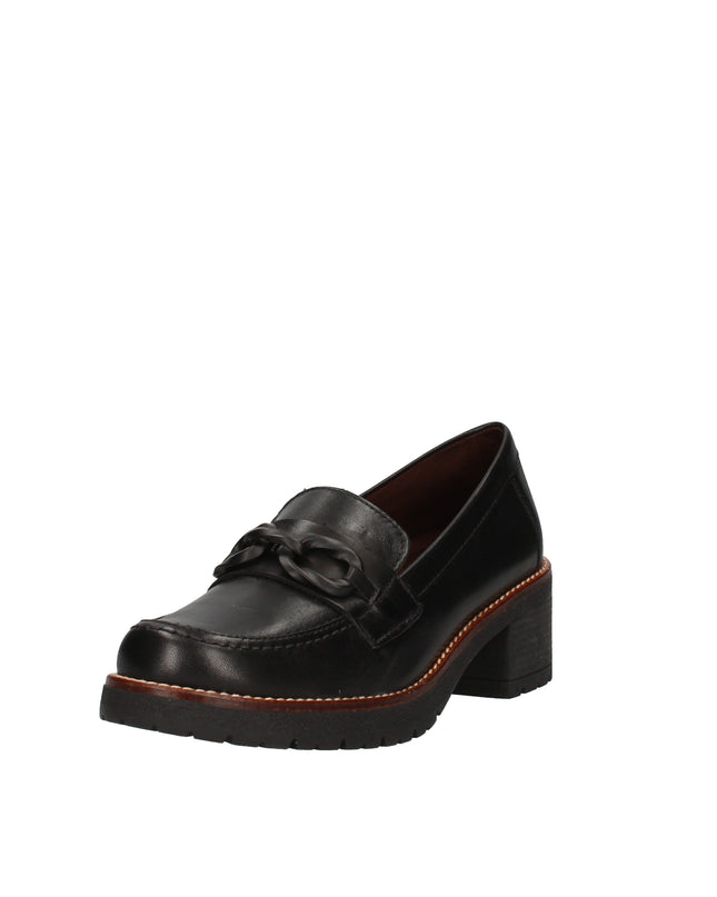 Pitillos mocassini con tacco a blocco e catena tono su tono