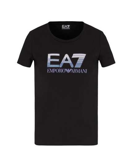 T-shirt donna EA7 Logo Series in cotone stretch con logo paillets