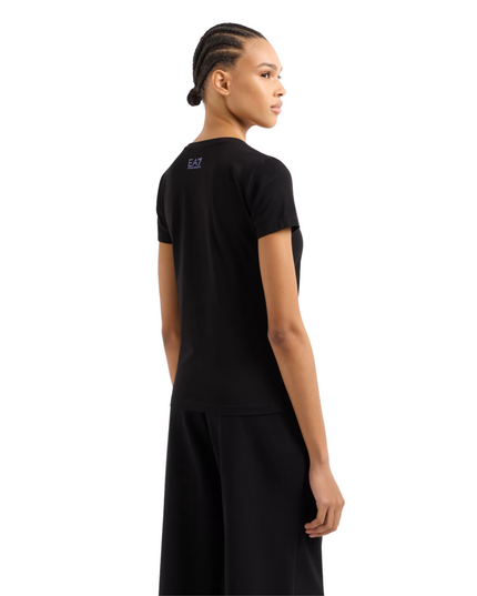 T-shirt donna EA7 Logo Series in cotone stretch con logo paillets