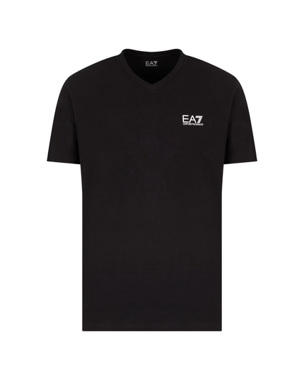T-shirt uomo EA7 Core Identity in jersey di cotone stretch con scollo a V