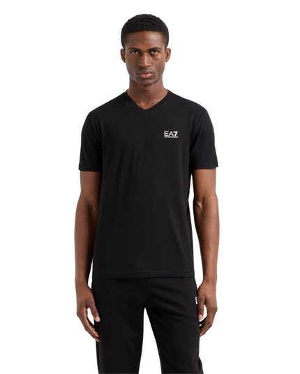 T-shirt uomo EA7 Core Identity in jersey di cotone stretch con scollo a V
