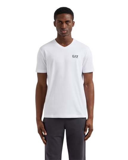 T-shirt uomo EA7 Core Identity in jersey di cotone stretch con scollo a V