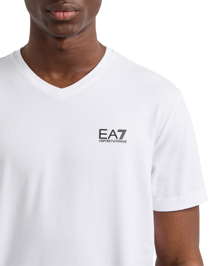 T-shirt uomo EA7 Core Identity in jersey di cotone stretch con scollo a V