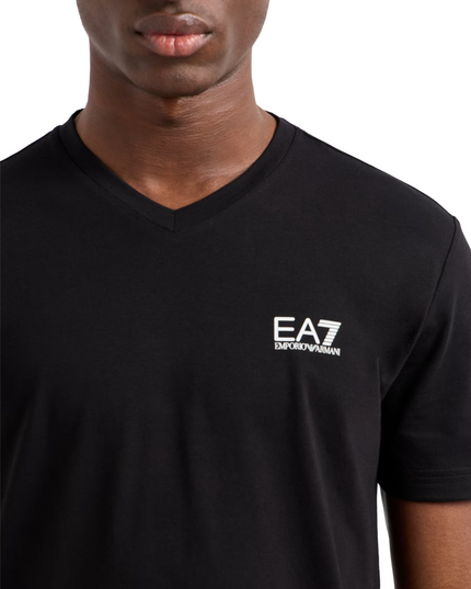T-shirt uomo EA7 Core Identity in jersey di cotone stretch con scollo a V