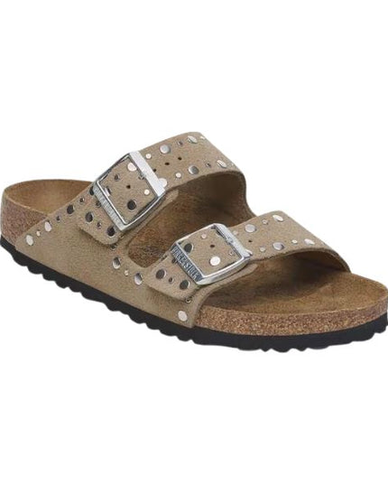 Birkenstock Arizona in pelle scamosciata con borchie Taupe