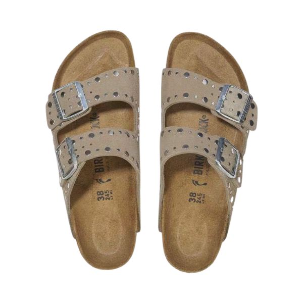 Birkenstock Arizona in pelle scamosciata con borchie Taupe