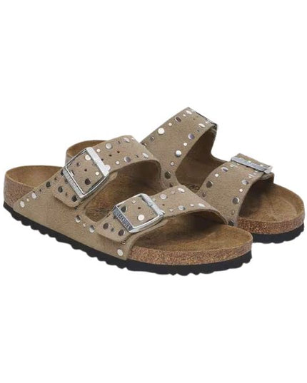 Birkenstock Arizona in pelle scamosciata con borchie Taupe