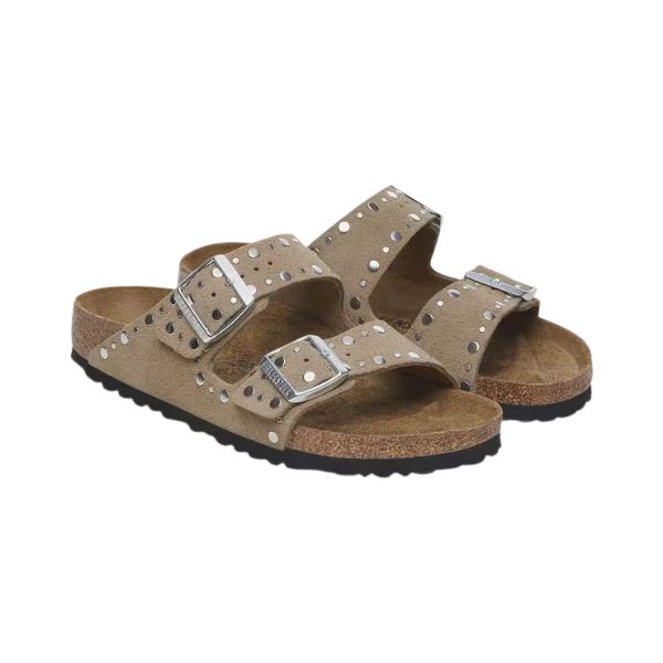 Birkenstock Arizona in pelle scamosciata con borchie Taupe