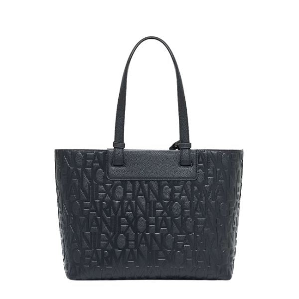 AX Armani Exchange Borsa shopping nera con logo in rilievo e charm