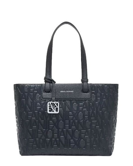 AX Armani Exchange Borsa shopping nera con logo in rilievo e charm