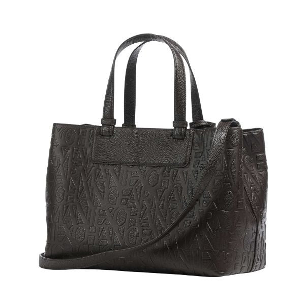 AX Armani Exchange Borsa shopping marrone con logo in rilievo e charm