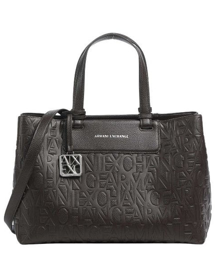 AX Armani Exchange Borsa shopping marrone con logo in rilievo e charm