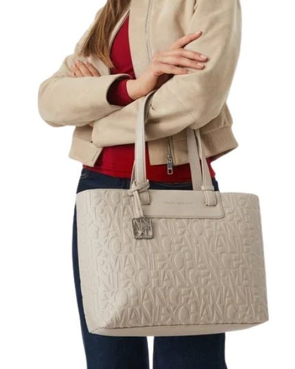 AX Armani Exchange Borsa shopping beige con logo in rilievo e charm