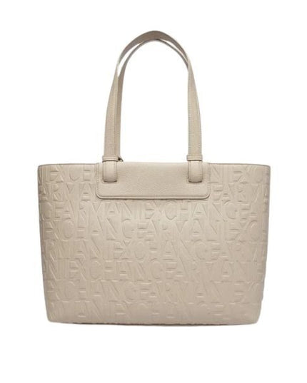 AX Armani Exchange Borsa shopping beige con logo in rilievo e charm