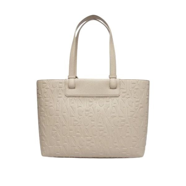 AX Armani Exchange Borsa shopping beige con logo in rilievo e charm