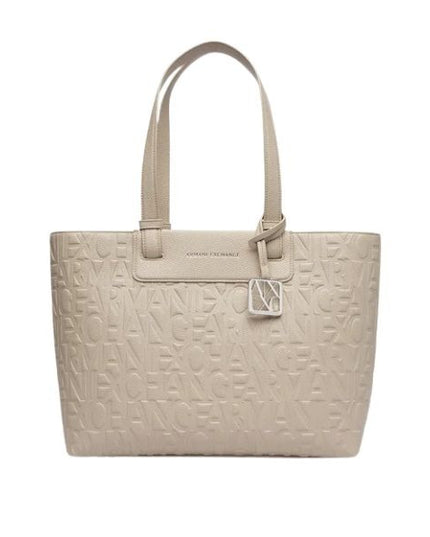 AX Armani Exchange Borsa shopping beige con logo in rilievo e charm
