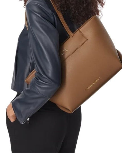 AX Armani Exchange borsa shopping marrone chiaro in pelle liscia