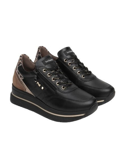 Nero Giardini sneakers in pelle e suede con stampa animalier nero