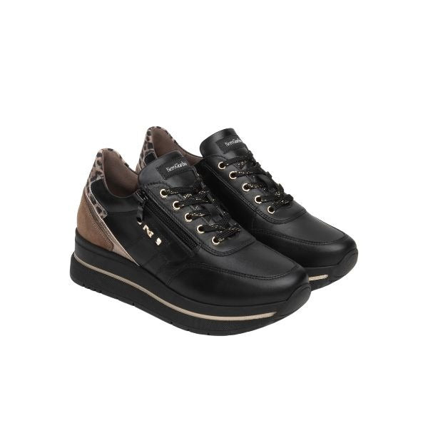 Nero Giardini sneakers in pelle e suede con stampa animalier nero