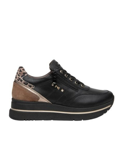 Nero Giardini sneakers in pelle e suede con stampa animalier nero