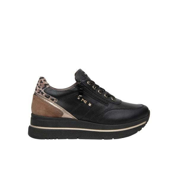 Nero Giardini sneakers in pelle e suede con stampa animalier nero