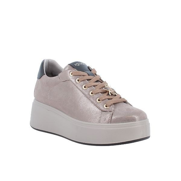 Igi&co sneakers platform in pelle laminata con charm champagne