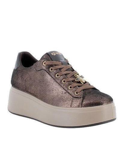 Igi&co sneakers platform in pelle laminata con charm bronzo