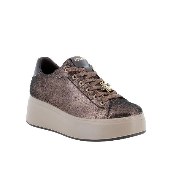 Igi&co sneakers platform in pelle laminata con charm bronzo