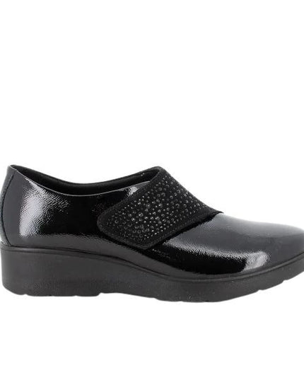 Enval soft mocassini con zeppa in pelle effetto vernice nero