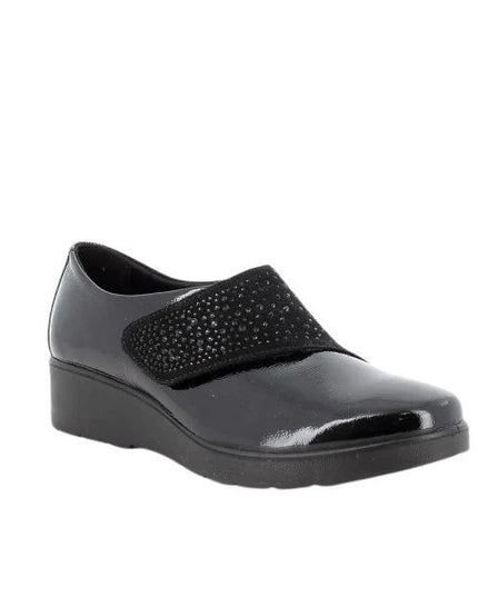 Enval soft mocassini con zeppa in pelle effetto vernice nero