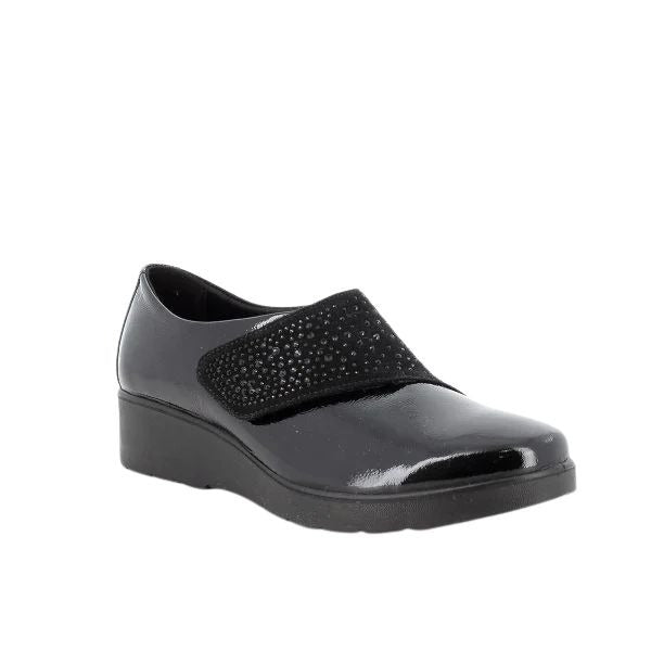 Enval soft mocassini con zeppa in pelle effetto vernice nero