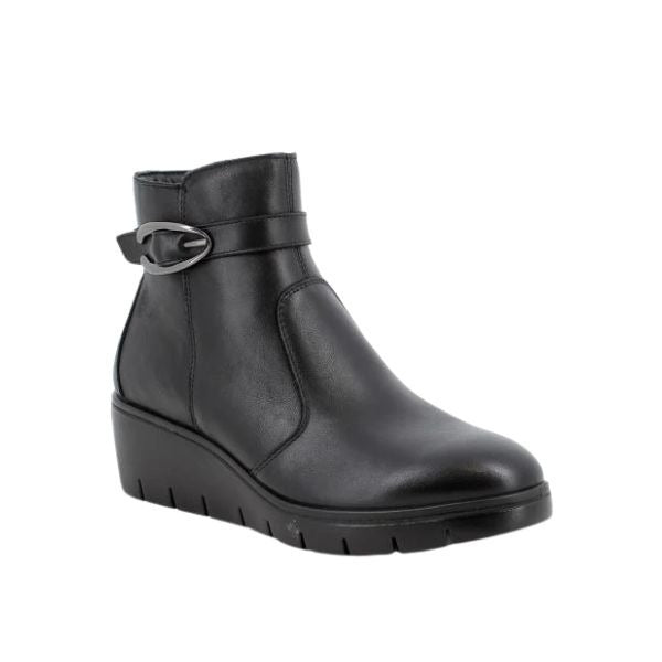 Enval Soft stivaletti in pelle nera con zeppa