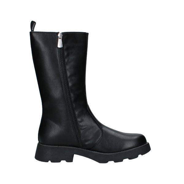 CULT YOUNG T-744 Stivali in Pelle Nera con  elastico e dettagli Argento