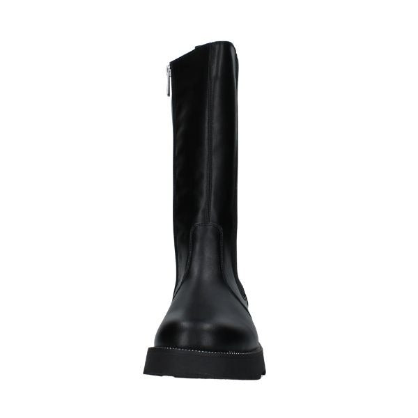 CULT YOUNG T-744 Stivali in Pelle Nera con  elastico e dettagli Argento