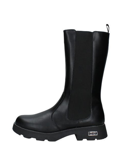 CULT YOUNG T-744 Stivali in Pelle Nera con  elastico e dettagli Argento