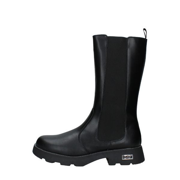 CULT YOUNG T-744 Stivali in Pelle Nera con  elastico e dettagli Argento